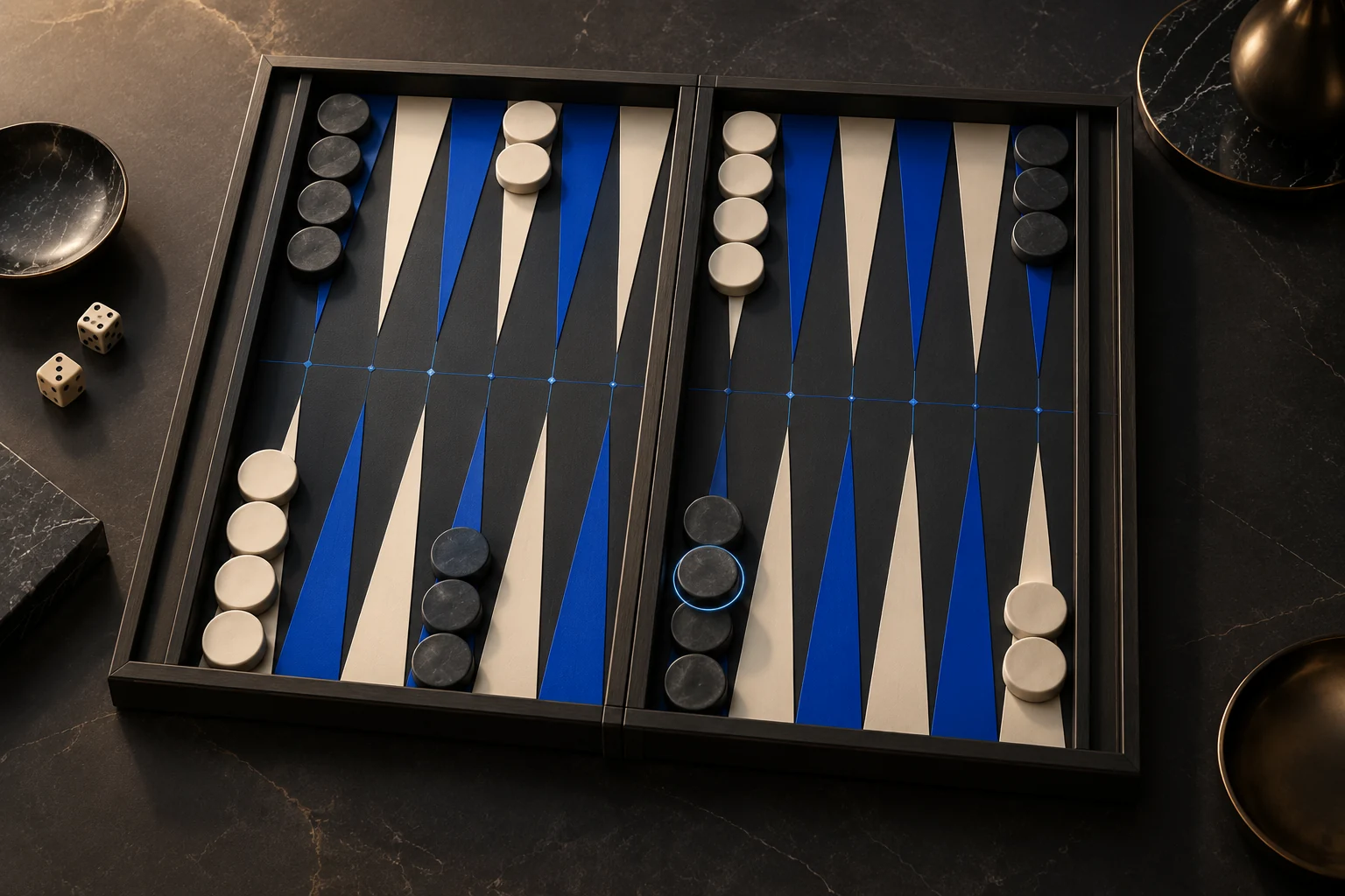 Concept illustration of a backgammon board with a coordinate grid and highlighted checker